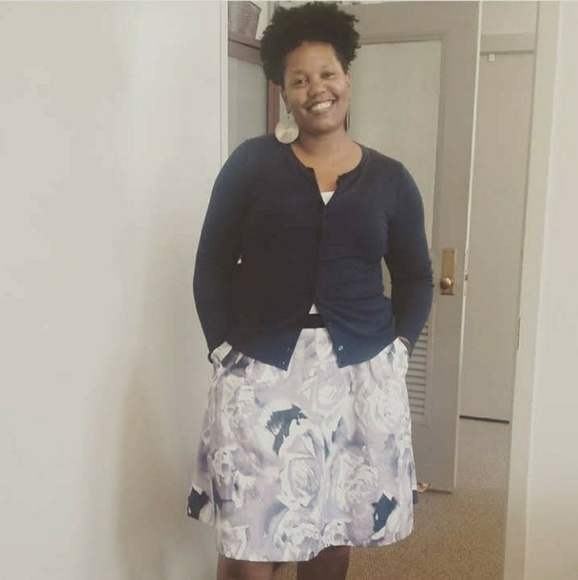 Ellen Tracy | Women's Purple & White Floral Swing Skirt (Size 14) - Picture 3 of 7